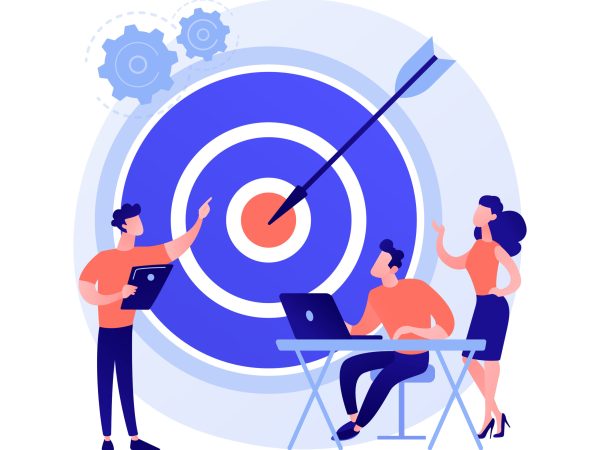 Staff management, perspective definition, target orientation. Teamwork organization. Business coach, company executive and personnel cartoon characters. Vector isolated concept metaphor illustration.